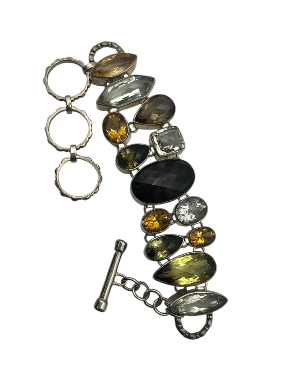 Artisan sterling silver multi colored large faceted stone bracelet vintage